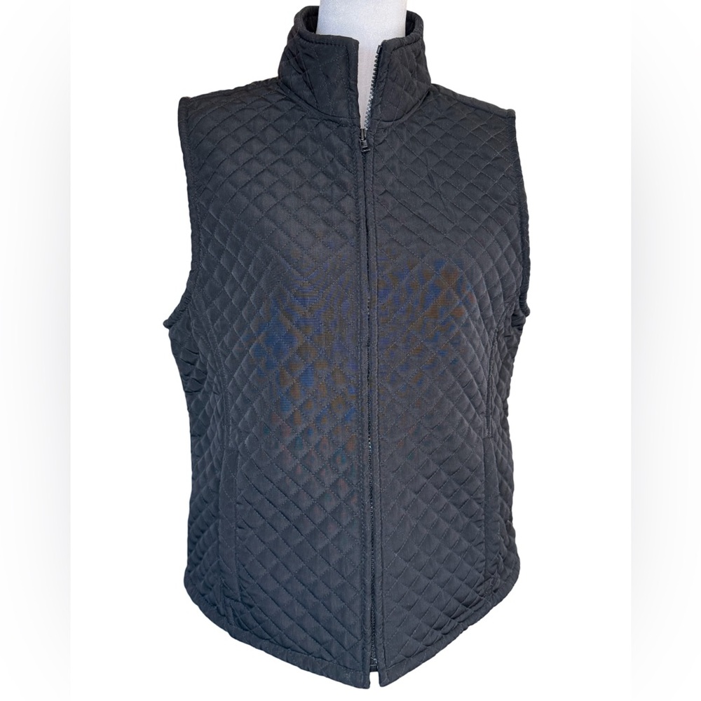 Izod Quilted Black Granola Chic Women's Vest In Black Size M
